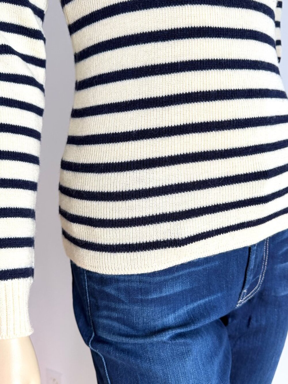 TRICOMER made France - Striped Blue and cream pure new wool breton nautical sz 1 - Picture 5 of 12